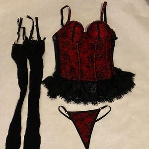 Seven Til’ Midnight Corset Lingerie W/ Thong And Stockings SM
